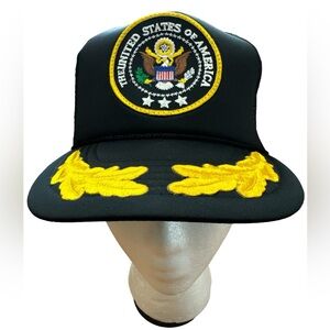 Vintage Snapback Hat Cap Mesh United States Of America Eagle Flag Black‎ USA